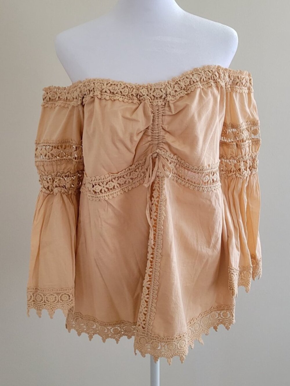 Venus Peachy Nude Off Shoulder Embroidered Top